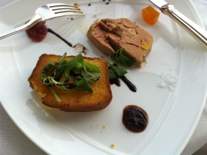 Terrine of duck fois gras with figs and muscato sauce
